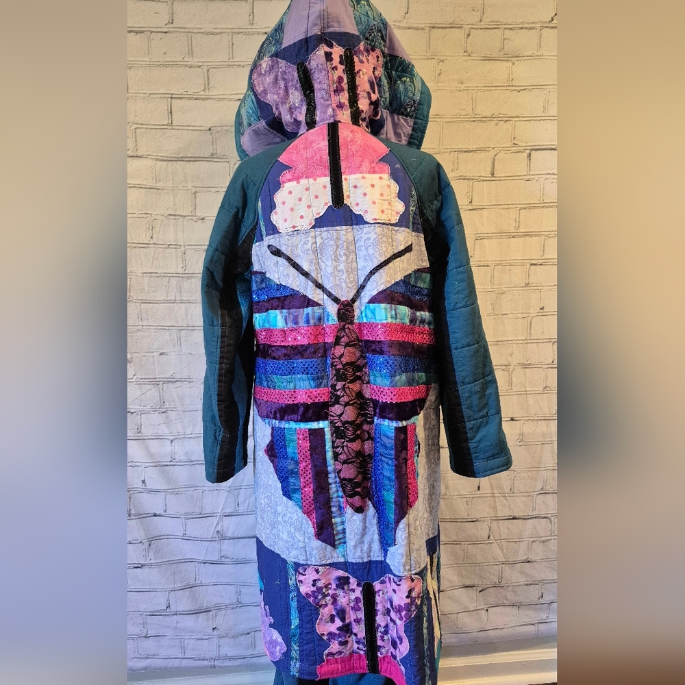 Patchwork Hooded Women's Coat - Picture 3 of 6